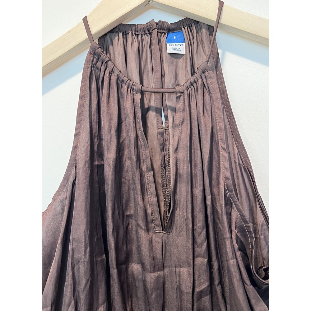 NWT Satin Old Navy Chocolate Brown Halter‎ Peplum Top Blouse Size Small - Picture 6 of 7